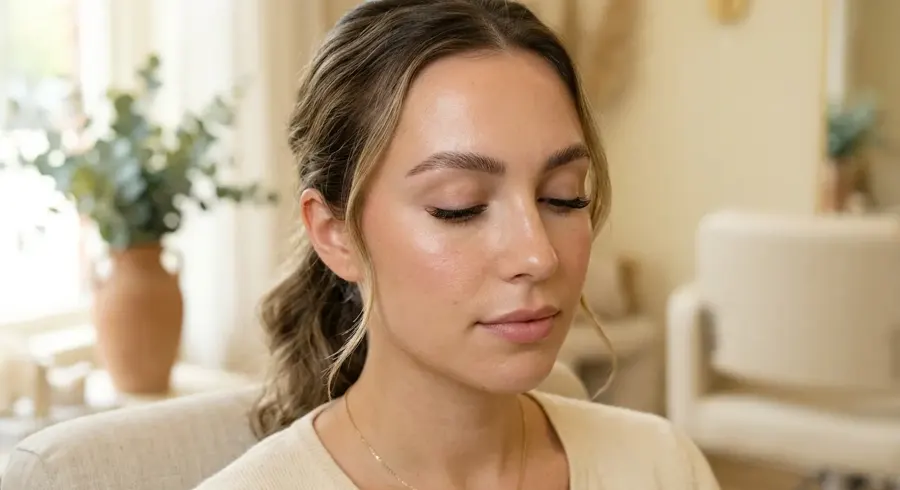 Natural classic eyelash extensions and groomed brows